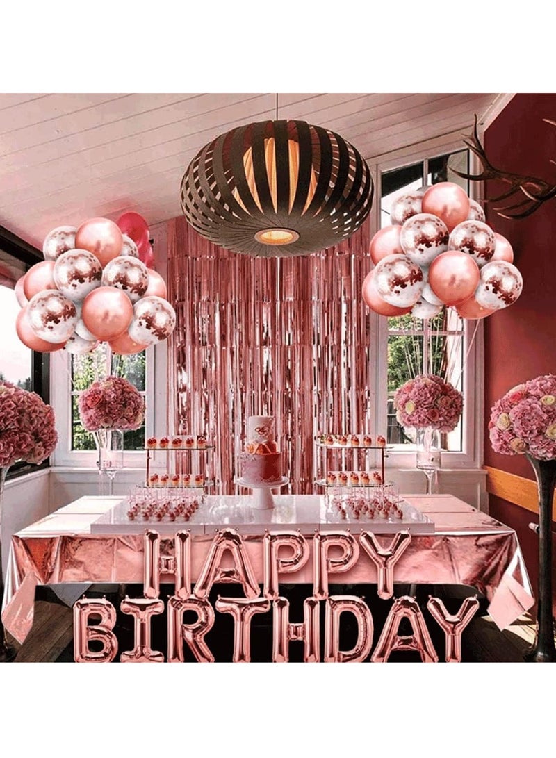 Rose Gold Balloons Party Decorations Supplies for Birthday, Wedding Decorations, Including Happy Birthday Banner, Sequin Table Runner, Rose Gold Balloons, Foil Fringe Curtains - Image 5