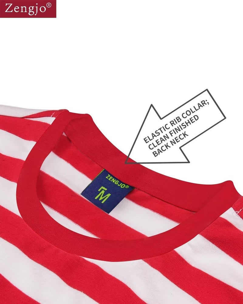 Zengjo Striped Long Sleeve Shirt Men(L,RED&White) - Image 3