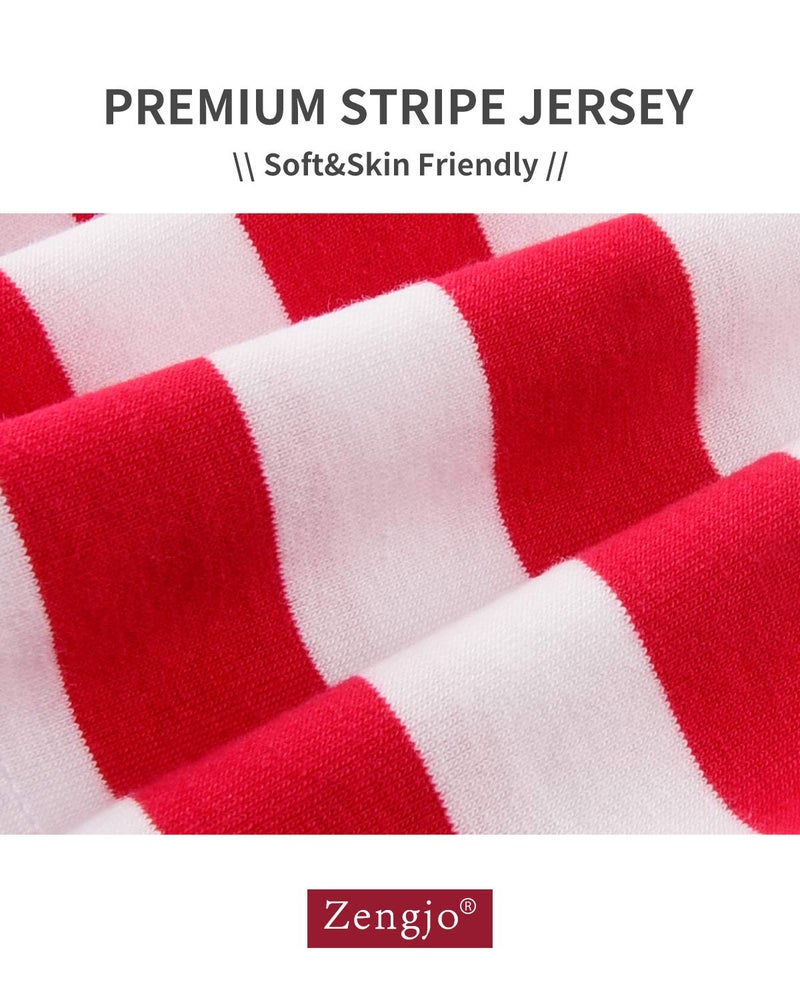 Zengjo Striped Long Sleeve Shirt Men(L,RED&White) - Image 5