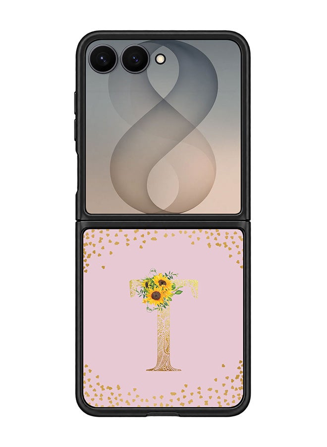 Stylizedd Rugged Case for Samsung Galaxy Z Flip8- Slim Fit Hybrid Rubber Cover Sunflower Monogram - T (Pink)