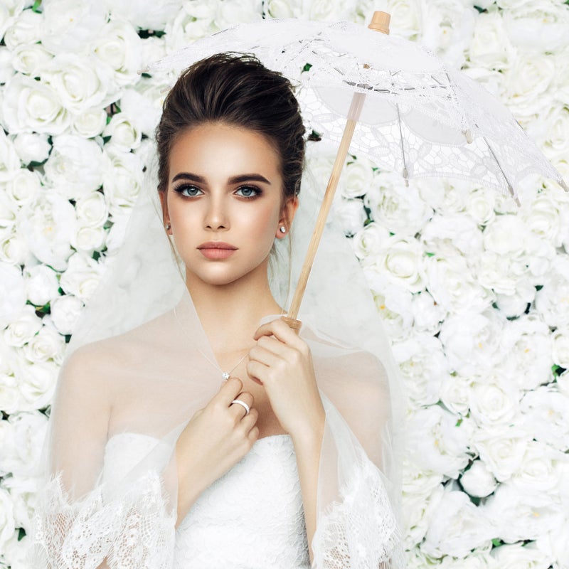 1PC Wedding Lace Umbrella Photography Prop Handle Umbrella - Image 1