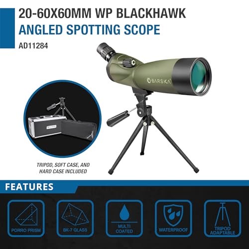Barska AD11284 Blackhawk 20-60x60 Waterproof Spotting Scope with Tripod & Cases for Birding, Target Shooting, Sports, etc , Green - Image 2