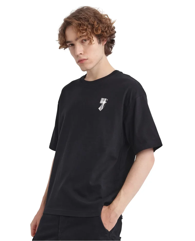 Rare Rabbit Men's Typography Print Oversized T-Shirt