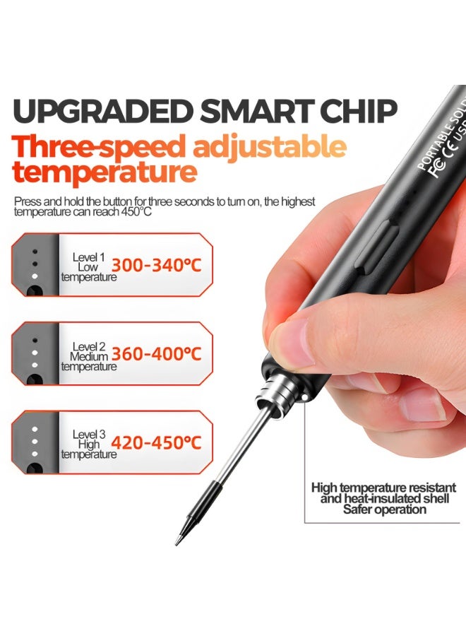 SANMUGEED USB Portable Electric Soldering Iron Kit Soldering Welding Pen with 300-450℃ Temperature Adjustment Function for Soldering Repairing and Maintenance Use - Image 3
