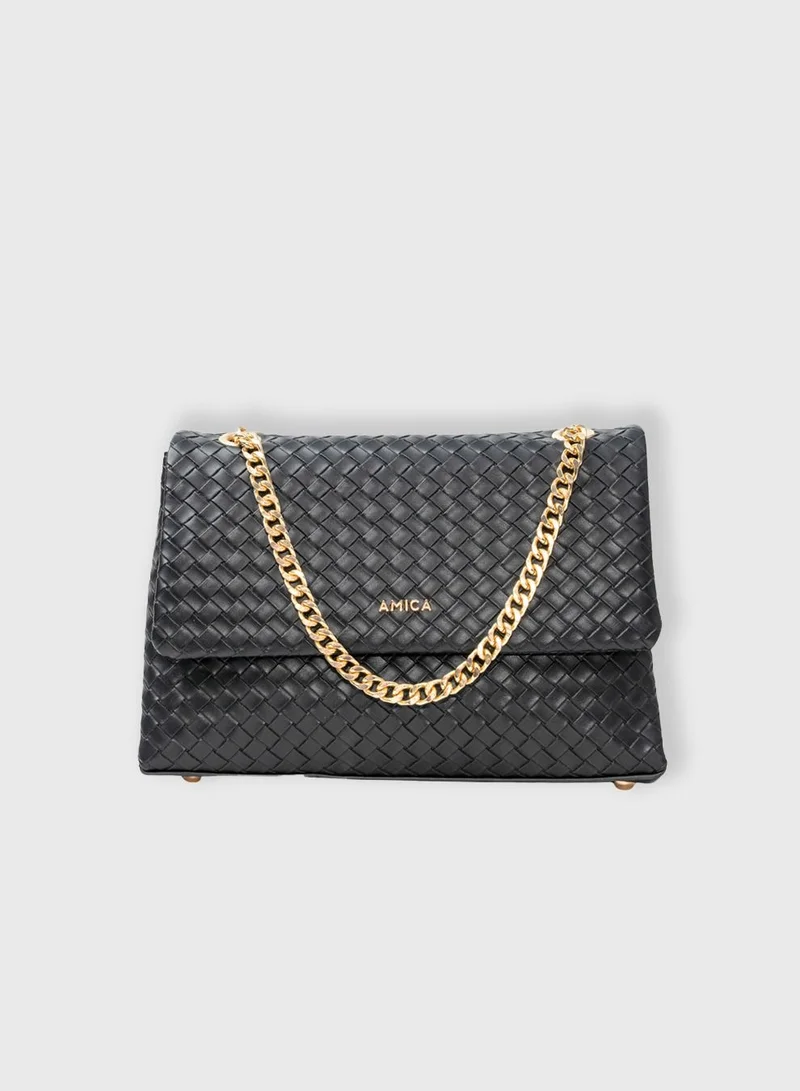 AMICA Kelly Weaved Leather Crossbody Bag for Women -Black