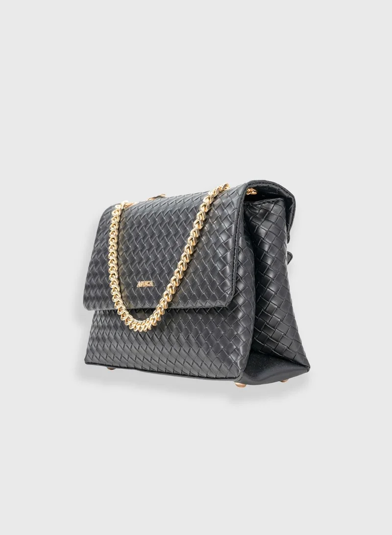AMICA Kelly Weaved Leather Crossbody Bag for Women -Black