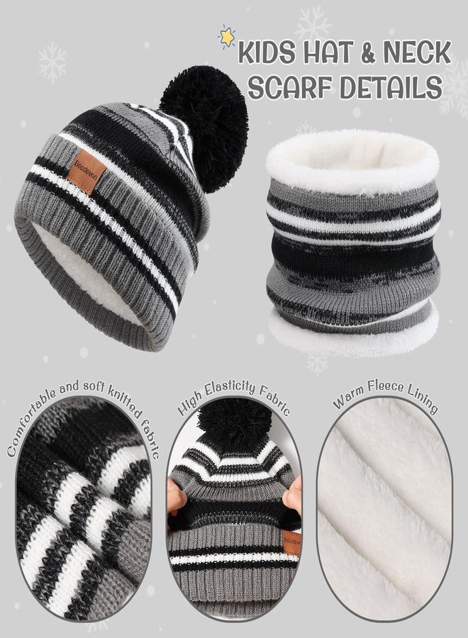 BESSTEVEN Kids Winter Hat Gloves Scarf Set Child Beanie Neck Warmer Glove with Thick Warm Fleece Lining for 6-10 Years Old Girls Boys Children - Black - Image 3