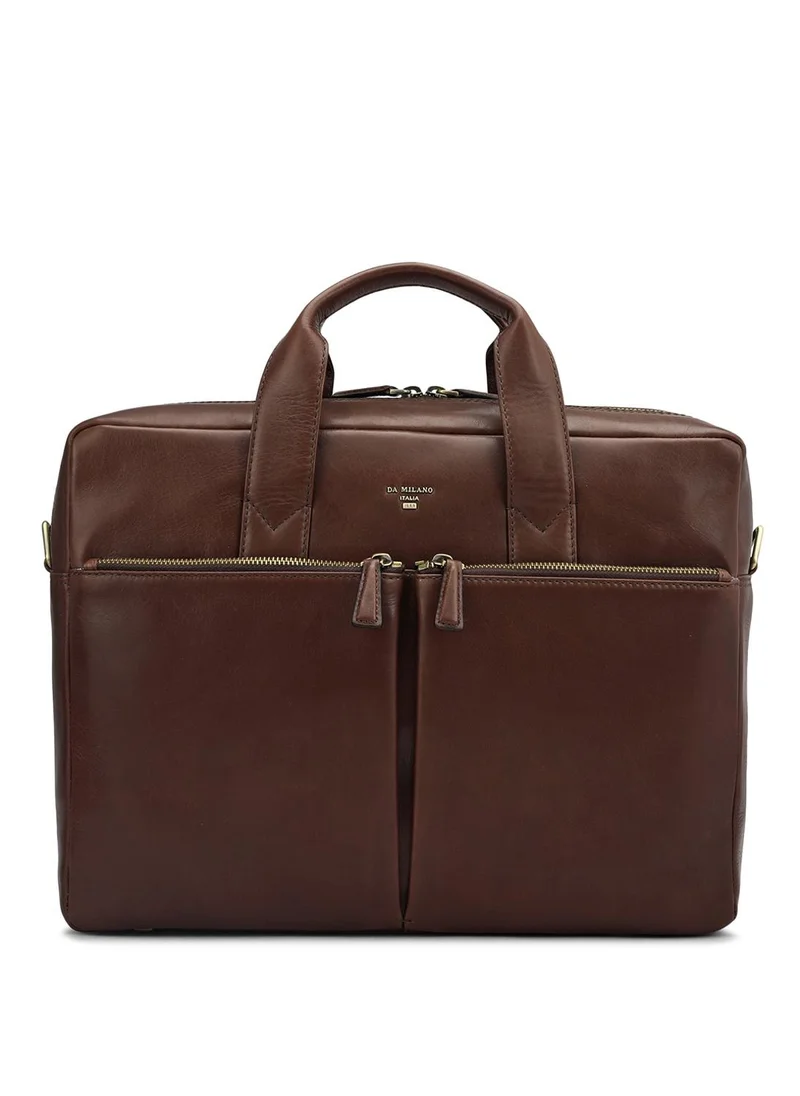 دا ميلانو حقيبة لاب توب جلد طبيعي بني من دا ميلانو