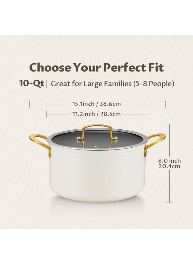 BEZIA 10 Quart Cooking Pot with Ceramic Coating, Non-Stick Stock Pot with Tempered Glass Lid, Large Soup Pot with Stainless Steel Handle, Induction Compatible Stockpot, Dishwasher Safe, Cream - Image 2