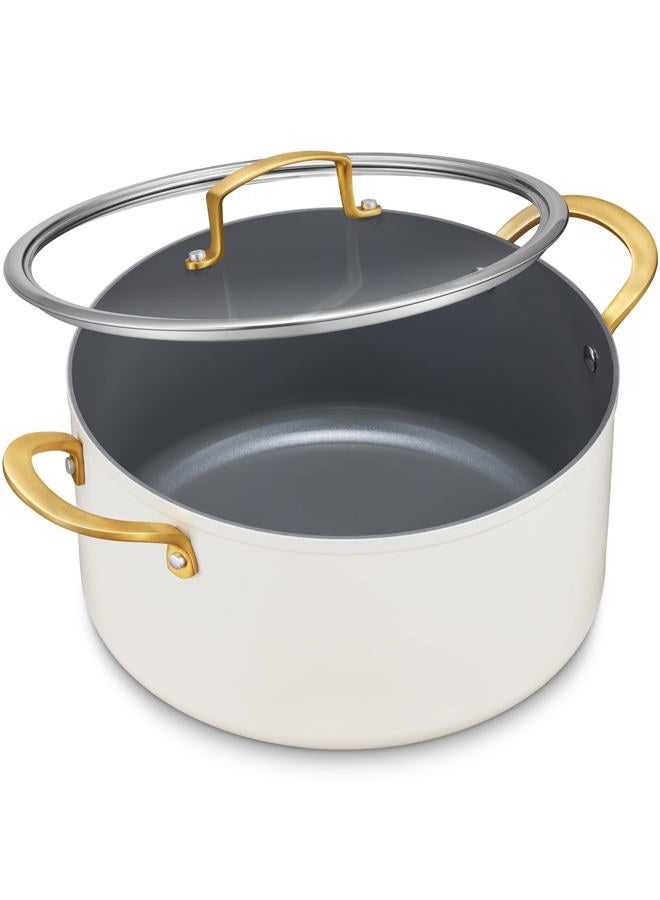 BEZIA 10 Quart Cooking Pot with Ceramic Coating, Non-Stick Stock Pot with Tempered Glass Lid, Large Soup Pot with Stainless Steel Handle, Induction Compatible Stockpot, Dishwasher Safe, Cream - Image 1