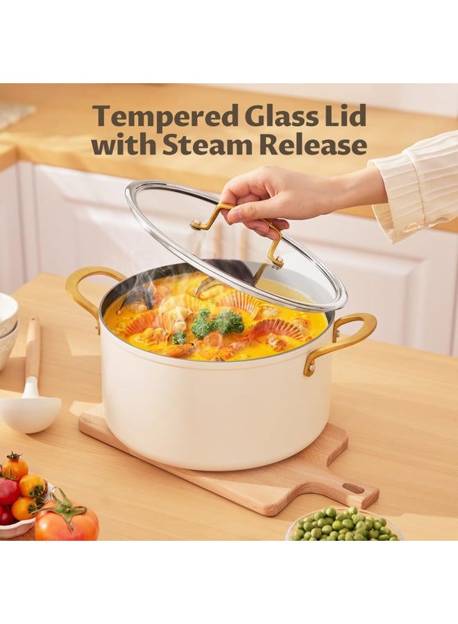 BEZIA 10 Quart Cooking Pot with Ceramic Coating, Non-Stick Stock Pot with Tempered Glass Lid, Large Soup Pot with Stainless Steel Handle, Induction Compatible Stockpot, Dishwasher Safe, Cream - Image 4