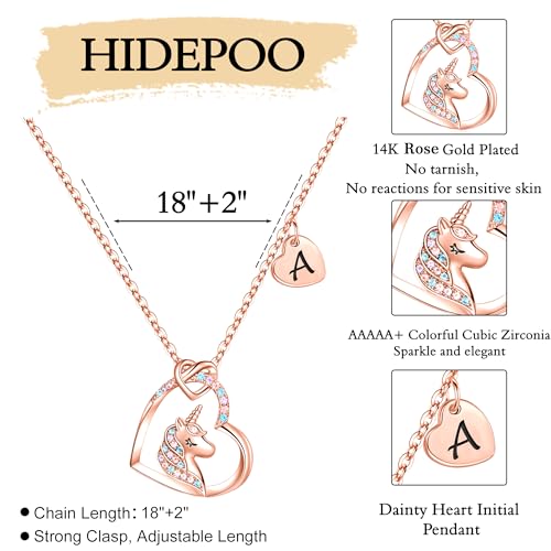 Hidepoo قلادة يونيكورن هيدبو - هدايا عيد الميلاد - قلادة قلب ملون من CZ، مجوهرات يونيكورن، هدايا عيد الميلاد، هدايا عيد الميلاد، قلادة قلب بحرف A، مجوهرات يونيكورن - Image 5