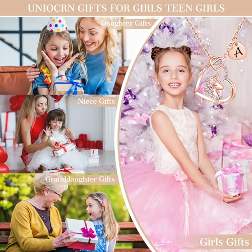 Hidepoo قلادة يونيكورن هيدبو - هدايا عيد الميلاد - قلادة قلب ملون من CZ، مجوهرات يونيكورن، هدايا عيد الميلاد، هدايا عيد الميلاد، قلادة قلب بحرف A، مجوهرات يونيكورن - Image 3