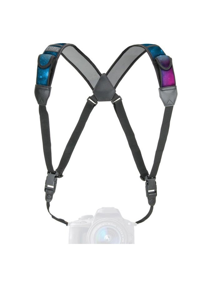 USA Gear DSLR Camera Strap Chest Harness with Quick Release Buckles, Galaxy Neoprene Pattern and Accessory Pockets - Compatible with Canon, Nikon, Sony and More Point and Shoot and Mirrorless Cameras  - Image 1