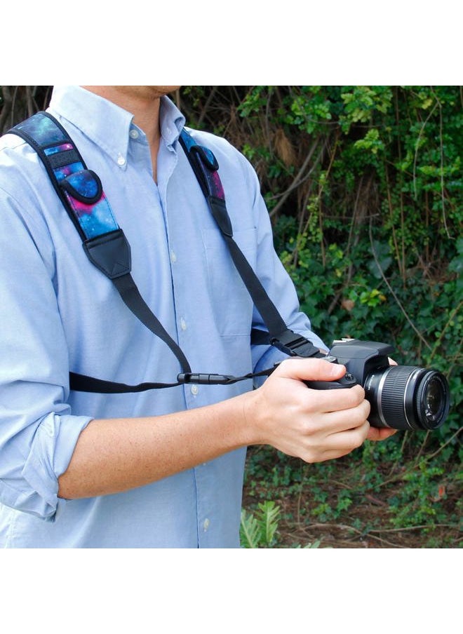 USA Gear DSLR Camera Strap Chest Harness with Quick Release Buckles, Galaxy Neoprene Pattern and Accessory Pockets - Compatible with Canon, Nikon, Sony and More Point and Shoot and Mirrorless Cameras  - Image 5