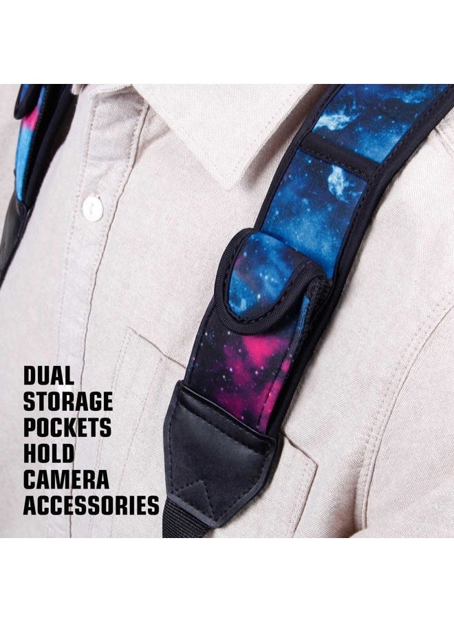 USA Gear DSLR Camera Strap Chest Harness with Quick Release Buckles, Galaxy Neoprene Pattern and Accessory Pockets - Compatible with Canon, Nikon, Sony and More Point and Shoot and Mirrorless Cameras  - Image 3