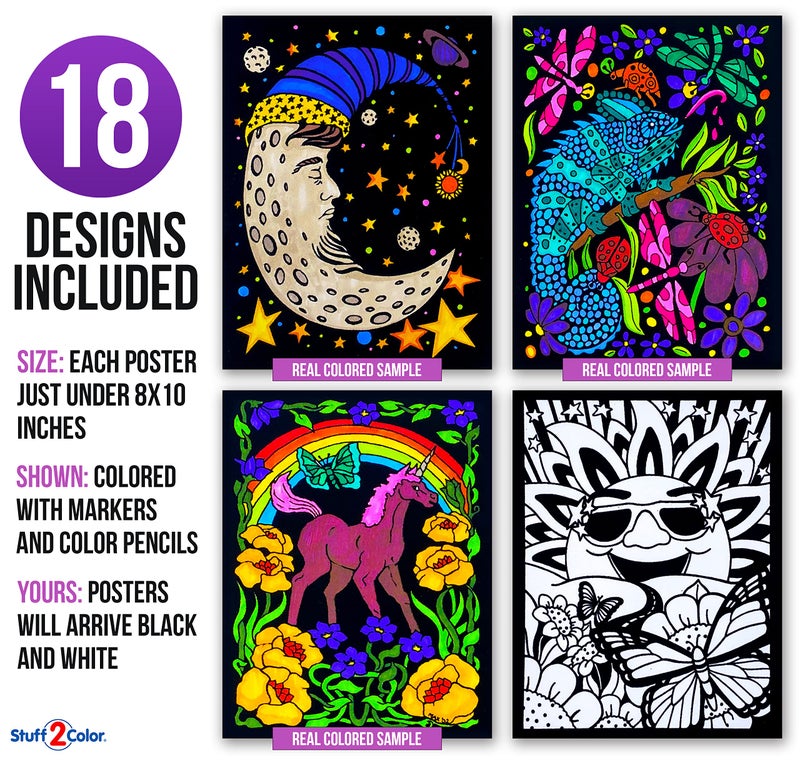 Stuff2Color Super Pack of 18 Fuzzy Velvet Coloring Posters (Artistic Edition) - Great for Family Time, Arts & Crafts, Travel, Classrooms, Care Facilities [For All Ages: Girls, Boys, Adults, Toddlers, and More] - Image 3