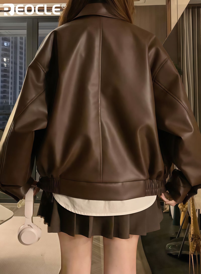 REOCLE Women's Oversized Jacket with Faux Suede and Motorcycle Design Y2K Inspired Coat with Winter Warmth for Fall Fashion - Image 5