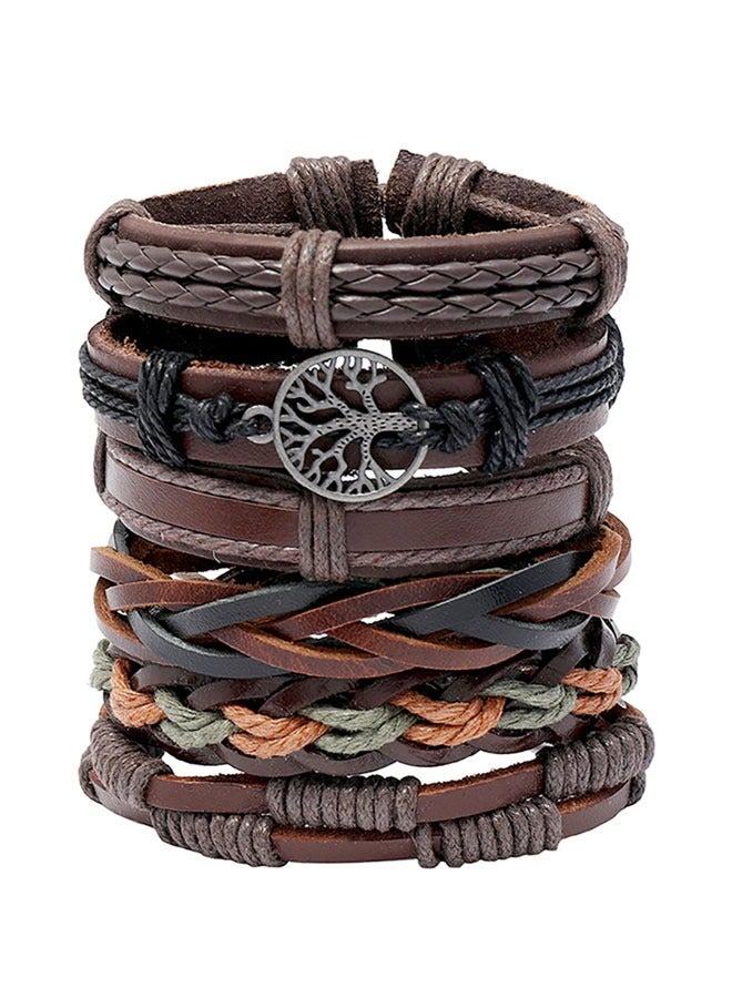 HAWAWA 6 Pcs Woven Braided PU Leather Bracelet for Men Women Cool Wristbands Cuff Bracelets Multilayered Handmade Wrap Bracelets Adjustable Brown - Image 1
