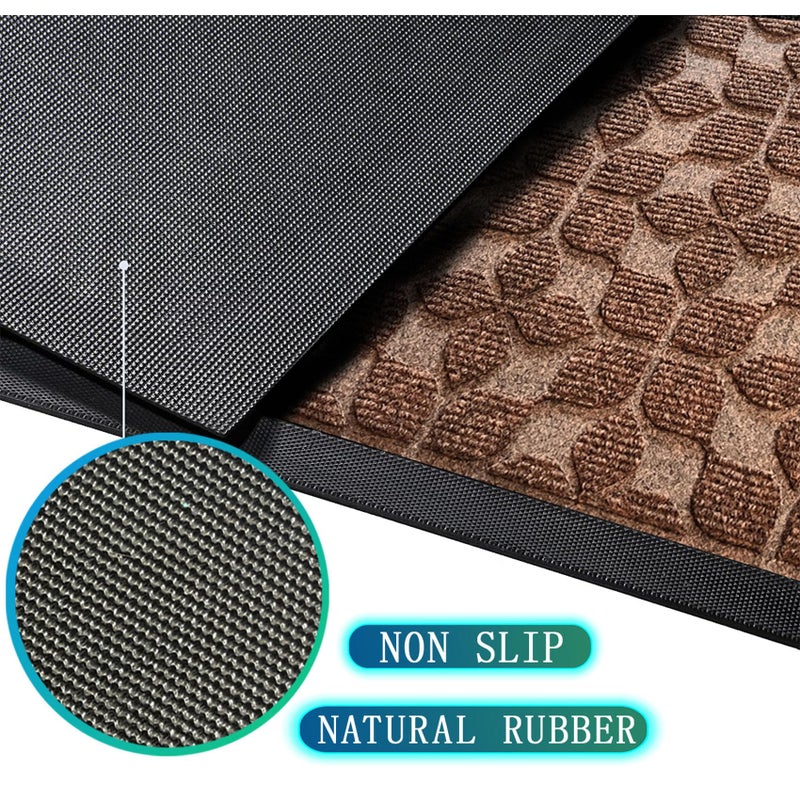 Bulijojo Sturdy Front Entrance Doormats,Durable Heavy Duty Welcome Mat,Thick Absorbent Natural Rubber Non Slip Mat,Easy Clean Entryway Mat 17"x30" Geometric Brown - Image 2