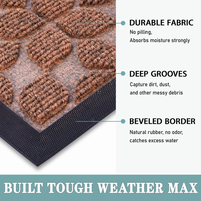 Bulijojo Sturdy Front Entrance Doormats,Durable Heavy Duty Welcome Mat,Thick Absorbent Natural Rubber Non Slip Mat,Easy Clean Entryway Mat 17"x30" Geometric Brown - Image 3