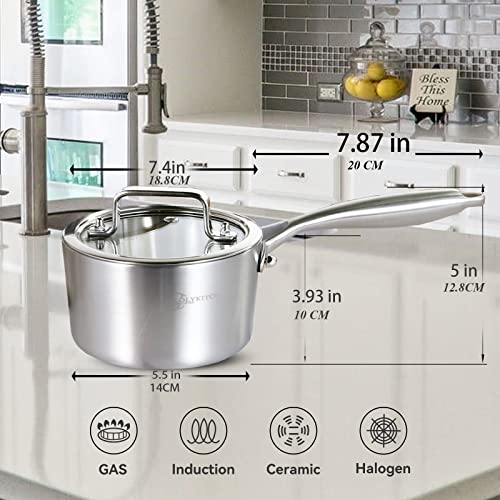 LOLYKITCH Tri-Ply Stainless Steel 2.5 QT Saucepan with Lid,Dia.18CM Induction Cooking Sauce Pot,Oven and Dishwasher Safe,Detachable Handle. - Image 4