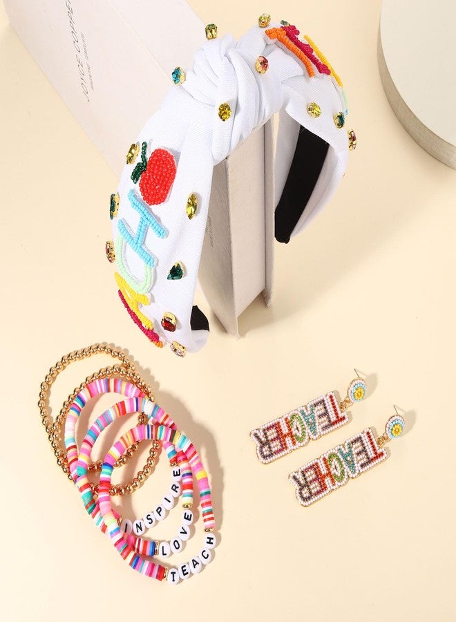 PHALIN Teacher Accessories for Women Teacher Headbands School Pencil Headbands Hair Claw Clips Teacher Earrings Heishi Bracelets Back To School Teacher Jewelry Outfits Teacher Application Gifts - Image 3