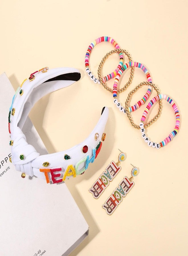 PHALIN Teacher Accessories for Women Teacher Headbands School Pencil Headbands Hair Claw Clips Teacher Earrings Heishi Bracelets Back To School Teacher Jewelry Outfits Teacher Application Gifts - Image 4