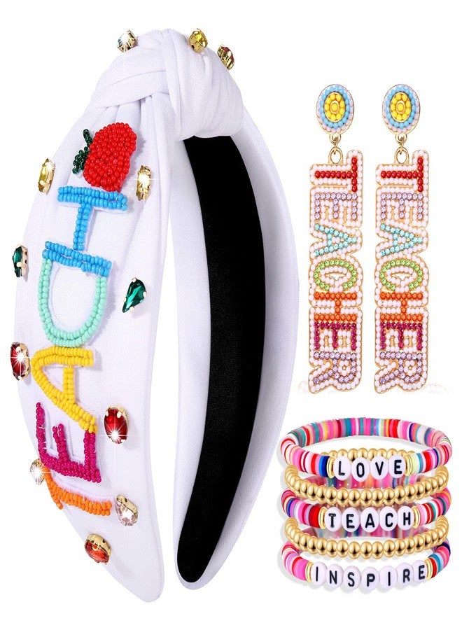 PHALIN Teacher Accessories for Women Teacher Headbands School Pencil Headbands Hair Claw Clips Teacher Earrings Heishi Bracelets Back To School Teacher Jewelry Outfits Teacher Application Gifts - Image 1
