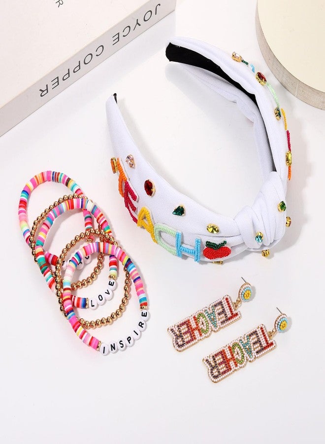 PHALIN Teacher Accessories for Women Teacher Headbands School Pencil Headbands Hair Claw Clips Teacher Earrings Heishi Bracelets Back To School Teacher Jewelry Outfits Teacher Application Gifts - Image 2