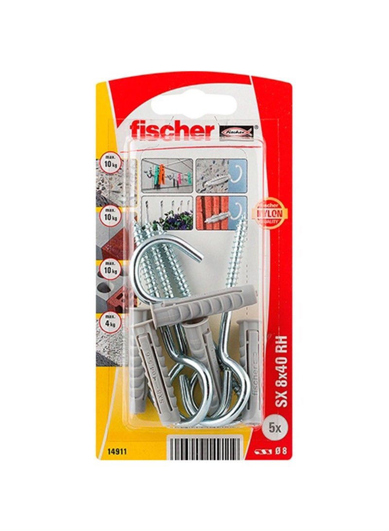 Fischer Nylon Expansion Fixing Plug W/Half Rnd Hooks SX 8 RH B 4Pcs 14911/507938