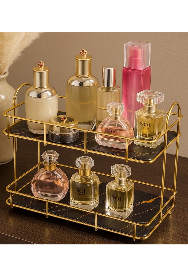 ALMUFARREJ Luxury and elegant bathroom organizer, black marble on gold - Image 1