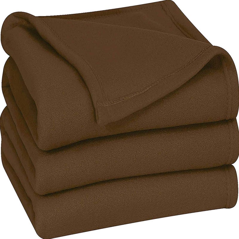Purav Light Double Bed Fleece Blanket Soft, Lightweight,Woolen, Winter & Traveling Blanket Ideal AC & All-Season Blanket Polar Fleece-90 X 90''-2 Pc, Coffee - Image 1