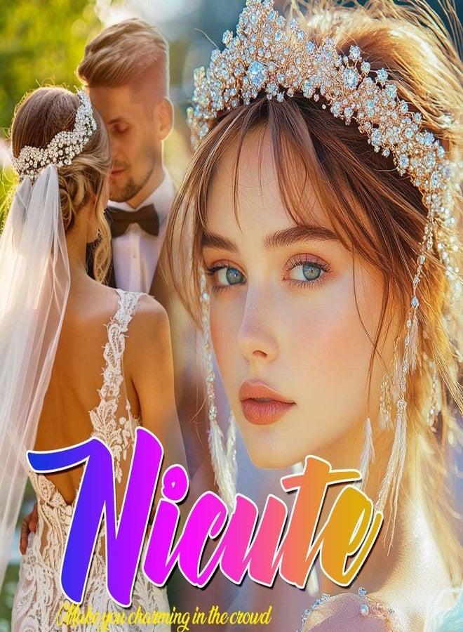 Nicute Bridal Wedding Set for Women Crystal Necklace and Earrings Set Sparkly Diamond Prom Party Necklaces Jewelry (Gold) - Image 2