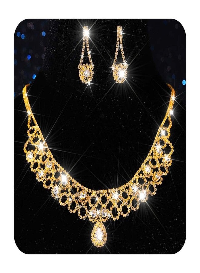 Nicute Bridal Wedding Set for Women Crystal Necklace and Earrings Set Sparkly Diamond Prom Party Necklaces Jewelry (Gold) - Image 1
