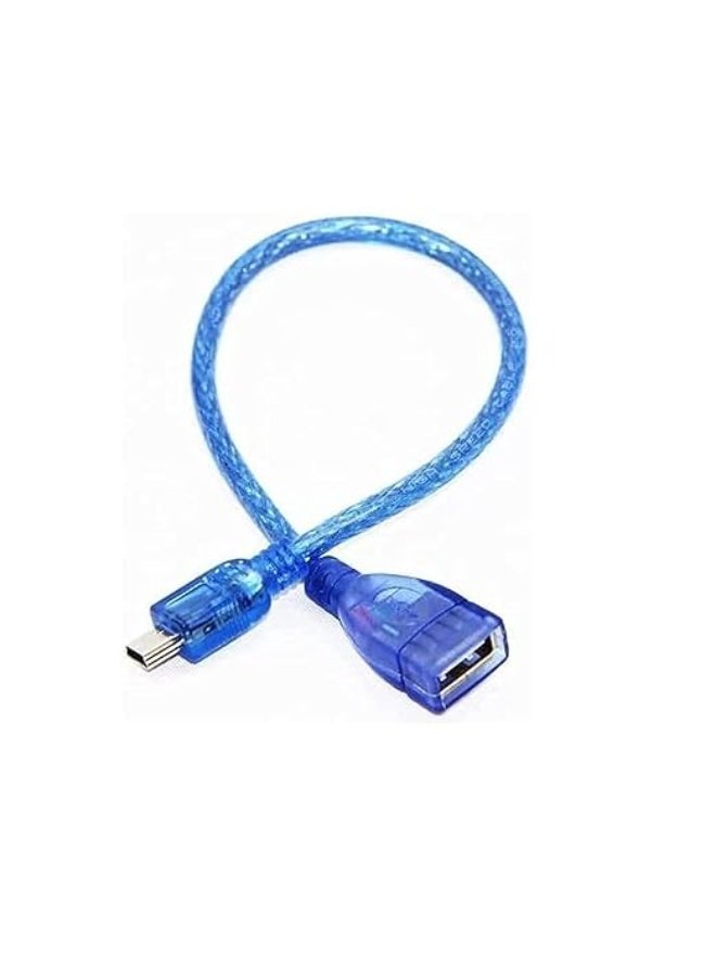 USB 2.0 Amp Female to Mini 5-Pin Male Cable, 10cm, Transparent Blue, for Multiple Devices, OTG V3 - Image 1