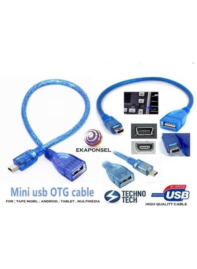 USB 2.0 Amp Female to Mini 5-Pin Male Cable, 10cm, Transparent Blue, for Multiple Devices, OTG V3 - Image 3