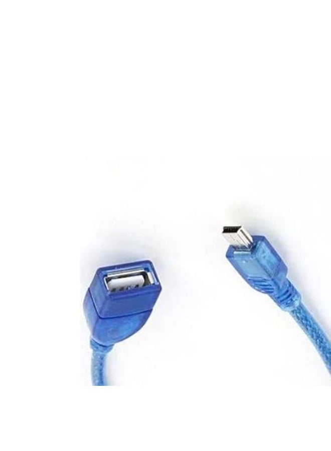USB 2.0 Amp Female to Mini 5-Pin Male Cable, 10cm, Transparent Blue, for Multiple Devices, OTG V3 - Image 4