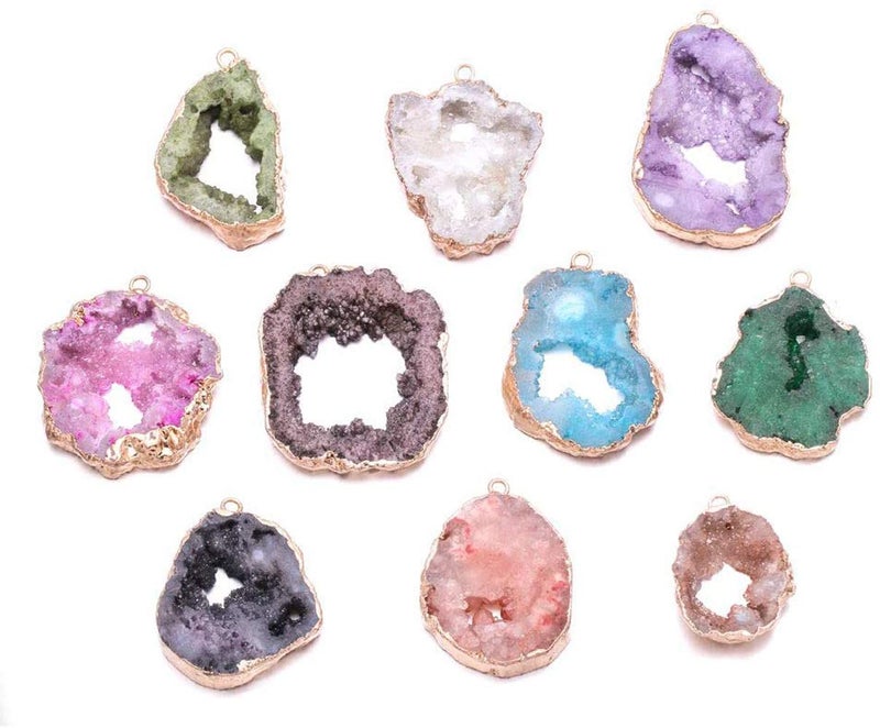 Zotoone 5 Pieces Natural Irregular Agate Charms Geode Quartz Slice Crystal Druzy Pendant for Necklace DIY Jewelry Making