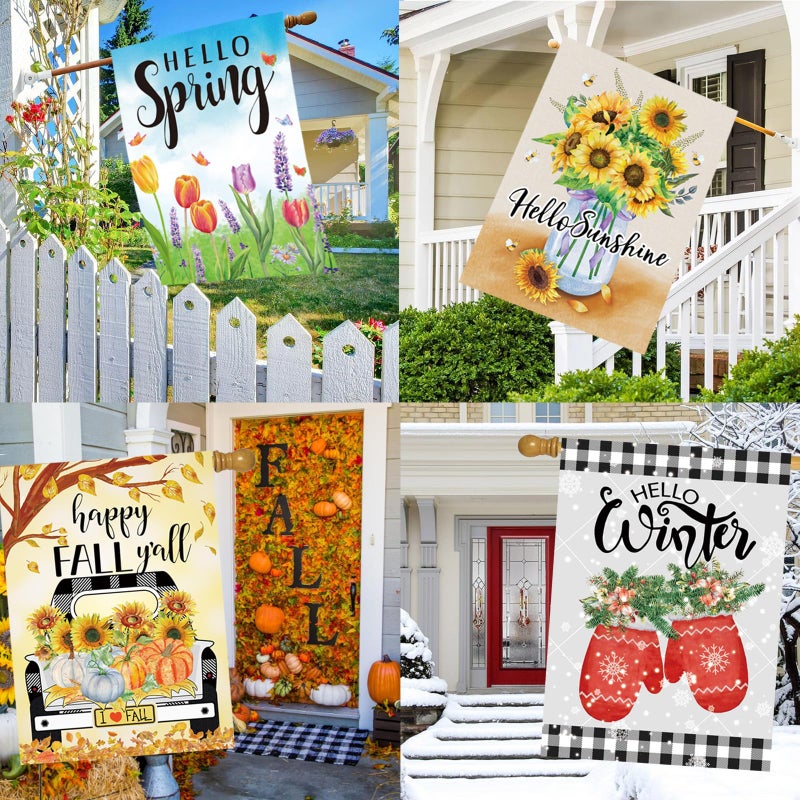 Pating Seasonal Garden Flags Set of 12 Double Sided 28 x 40 Inch Yard Flags, Large House Flags for Outside, Fall Winter Halloween Christmas Outdoor Flags, Holiday Garden Flags for All Seasons - Image 5