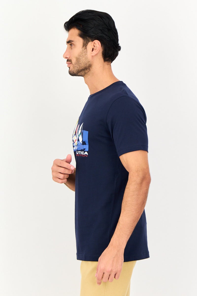 NAUTICA Men Crew Neck Graphic Print Short Sleeve T-Shirt, Navy - Image 4