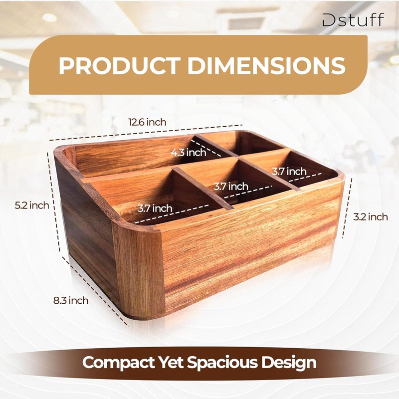 Dstuff Acacia Wood Coffee Station Organizer for Countertop, Tea Organizer and Holder, Coffee Bar Caddy with Multiple Compartments for Home and Office Decor - Image 4