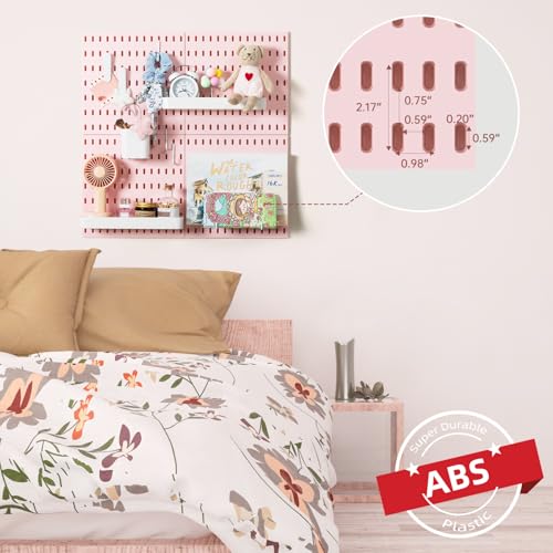 VUSIGN Pegboard Combination Wall Organizer Kit, 4 Pieces Pegboards and 17 Accessories Modular Hanging, Wall Mount Display Peg Board Panel Kits for Bedroom, Home, Office, Bathroom, 22" x 22", Pink - Image 5