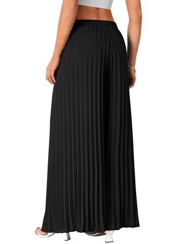 OPOIPIN Women's Chiffon Wide Leg Pleated Pants High Waist Flowy Loose Casual Long Trousers Black Large - Image 5