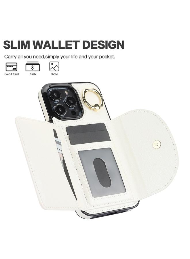 زبون جراب هاتف iPhone 13 Pro Max YM007 مزود بحلقة وحقيبة بطاقات وملمس جلدي - Image 4