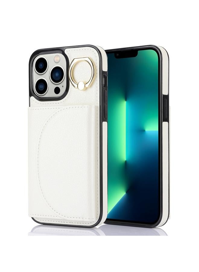 زبون جراب هاتف iPhone 13 Pro Max YM007 مزود بحلقة وحقيبة بطاقات وملمس جلدي - Image 1