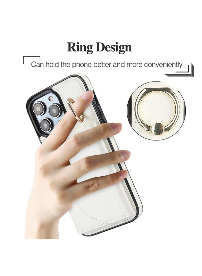 زبون جراب هاتف iPhone 13 Pro Max YM007 مزود بحلقة وحقيبة بطاقات وملمس جلدي - Image 3