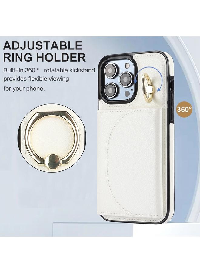 زبون جراب هاتف iPhone 13 Pro Max YM007 مزود بحلقة وحقيبة بطاقات وملمس جلدي - Image 2