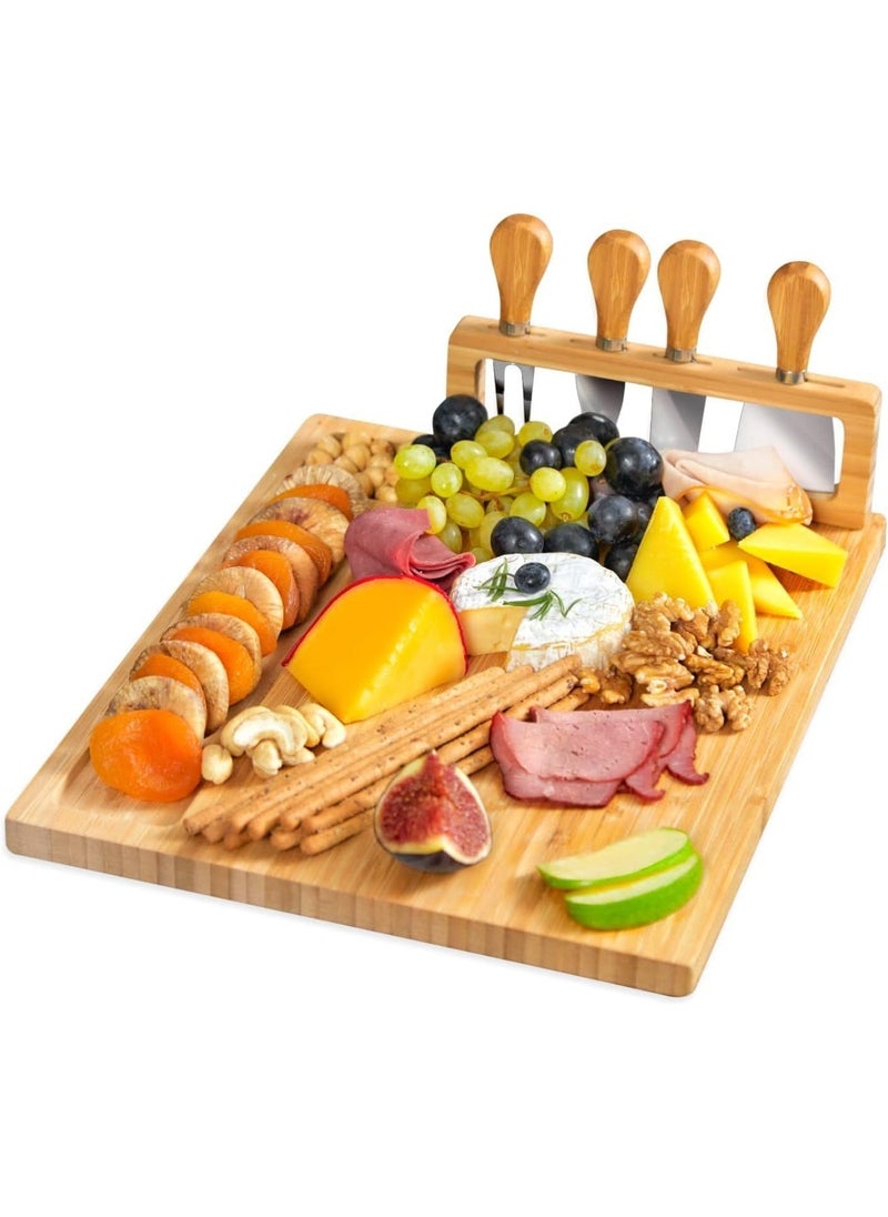 YelaJoy Bamboo Cheese Board and Charcuterie Boards Set & Serving Tray for Meat, and Wine - Birthday Gifts for Women, Wedding Gifts for Couples 2025, Bridal Shower, Housewarming Gifts for New Home  - Image 1
