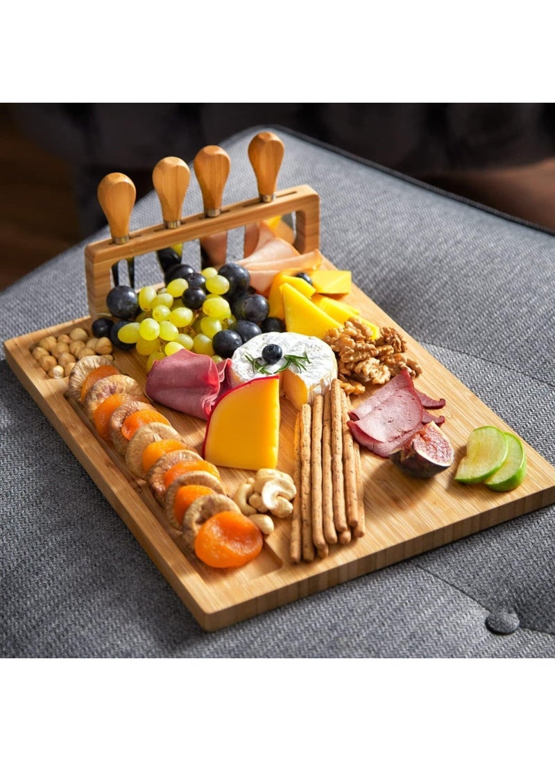 YelaJoy Bamboo Cheese Board and Charcuterie Boards Set & Serving Tray for Meat, and Wine - Birthday Gifts for Women, Wedding Gifts for Couples 2025, Bridal Shower, Housewarming Gifts for New Home  - Image 5